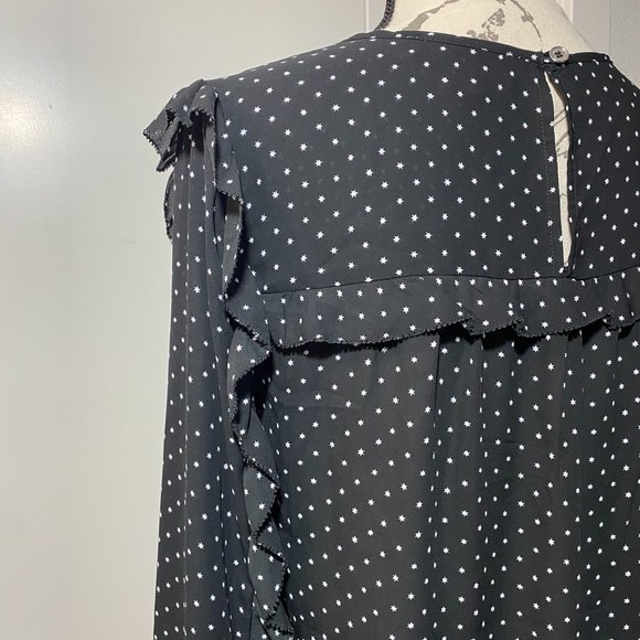 Michael Kors Black Ruffled Sheer Top with Stars Pattern Size M - Picture 6 of 10